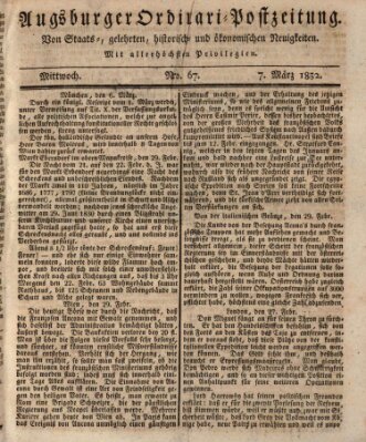 Augsburger Ordinari Postzeitung von Staats-, gelehrten, historisch- u. ökonomischen Neuigkeiten (Augsburger Postzeitung) Mittwoch 7. März 1832