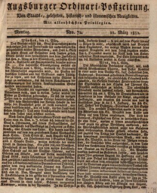 Augsburger Ordinari Postzeitung von Staats-, gelehrten, historisch- u. ökonomischen Neuigkeiten (Augsburger Postzeitung) Montag 12. März 1832