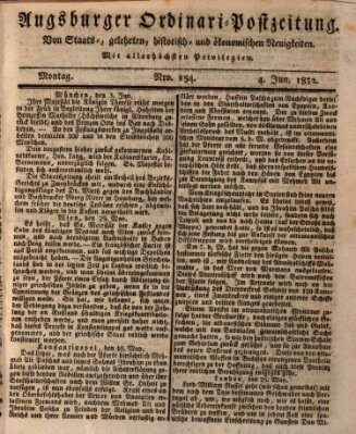 Augsburger Ordinari Postzeitung von Staats-, gelehrten, historisch- u. ökonomischen Neuigkeiten (Augsburger Postzeitung) Montag 4. Juni 1832