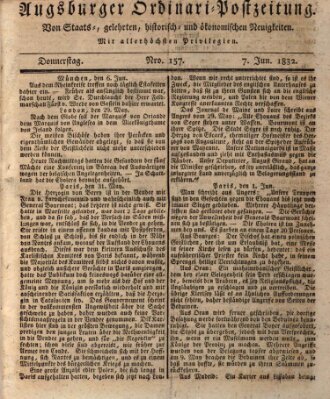 Augsburger Ordinari Postzeitung von Staats-, gelehrten, historisch- u. ökonomischen Neuigkeiten (Augsburger Postzeitung) Donnerstag 7. Juni 1832