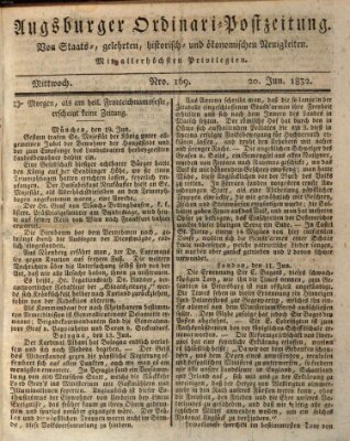 Augsburger Ordinari Postzeitung von Staats-, gelehrten, historisch- u. ökonomischen Neuigkeiten (Augsburger Postzeitung) Mittwoch 20. Juni 1832