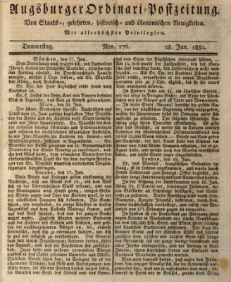 Augsburger Ordinari Postzeitung von Staats-, gelehrten, historisch- u. ökonomischen Neuigkeiten (Augsburger Postzeitung) Donnerstag 28. Juni 1832