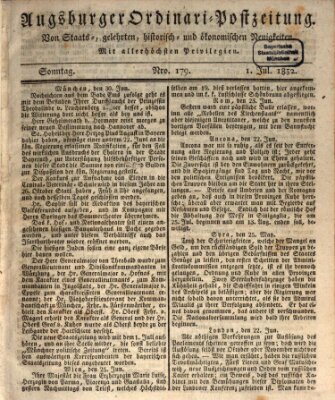 Augsburger Ordinari Postzeitung von Staats-, gelehrten, historisch- u. ökonomischen Neuigkeiten (Augsburger Postzeitung) Sonntag 1. Juli 1832