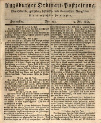 Augsburger Ordinari Postzeitung von Staats-, gelehrten, historisch- u. ökonomischen Neuigkeiten (Augsburger Postzeitung) Donnerstag 5. Juli 1832