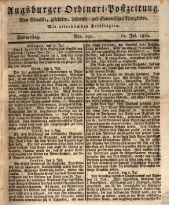 Augsburger Ordinari Postzeitung von Staats-, gelehrten, historisch- u. ökonomischen Neuigkeiten (Augsburger Postzeitung) Donnerstag 12. Juli 1832