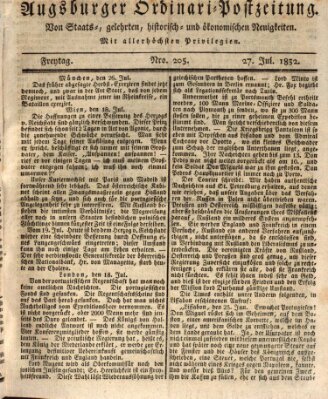 Augsburger Ordinari Postzeitung von Staats-, gelehrten, historisch- u. ökonomischen Neuigkeiten (Augsburger Postzeitung) Freitag 27. Juli 1832