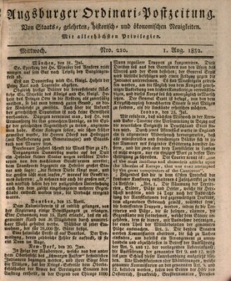 Augsburger Ordinari Postzeitung von Staats-, gelehrten, historisch- u. ökonomischen Neuigkeiten (Augsburger Postzeitung) Mittwoch 1. August 1832