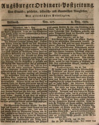 Augsburger Ordinari Postzeitung von Staats-, gelehrten, historisch- u. ökonomischen Neuigkeiten (Augsburger Postzeitung) Mittwoch 8. August 1832