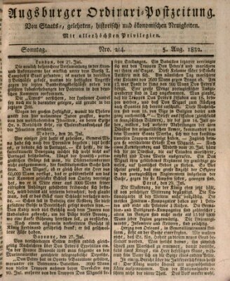 Augsburger Ordinari Postzeitung von Staats-, gelehrten, historisch- u. ökonomischen Neuigkeiten (Augsburger Postzeitung) Sonntag 5. August 1832