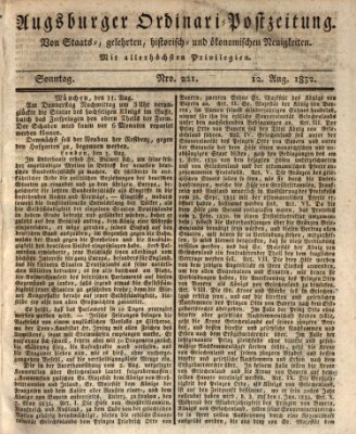 Augsburger Ordinari Postzeitung von Staats-, gelehrten, historisch- u. ökonomischen Neuigkeiten (Augsburger Postzeitung) Sonntag 12. August 1832