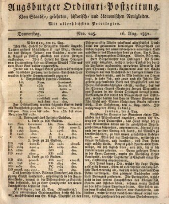Augsburger Ordinari Postzeitung von Staats-, gelehrten, historisch- u. ökonomischen Neuigkeiten (Augsburger Postzeitung) Donnerstag 16. August 1832