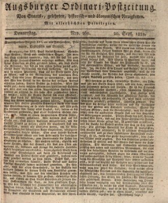 Augsburger Ordinari Postzeitung von Staats-, gelehrten, historisch- u. ökonomischen Neuigkeiten (Augsburger Postzeitung) Donnerstag 20. September 1832