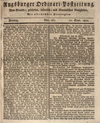 Augsburger Ordinari Postzeitung von Staats-, gelehrten, historisch- u. ökonomischen Neuigkeiten (Augsburger Postzeitung) Freitag 21. September 1832