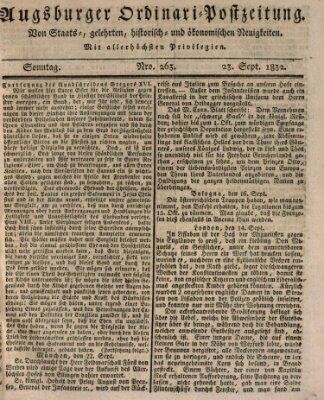 Augsburger Ordinari Postzeitung von Staats-, gelehrten, historisch- u. ökonomischen Neuigkeiten (Augsburger Postzeitung) Sonntag 23. September 1832