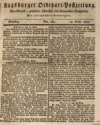 Augsburger Ordinari Postzeitung von Staats-, gelehrten, historisch- u. ökonomischen Neuigkeiten (Augsburger Postzeitung) Samstag 29. September 1832