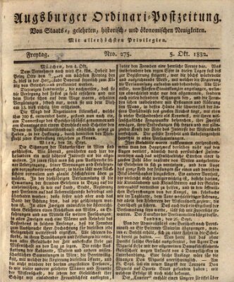 Augsburger Ordinari Postzeitung von Staats-, gelehrten, historisch- u. ökonomischen Neuigkeiten (Augsburger Postzeitung) Freitag 5. Oktober 1832