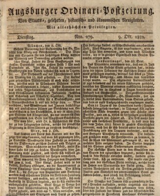 Augsburger Ordinari Postzeitung von Staats-, gelehrten, historisch- u. ökonomischen Neuigkeiten (Augsburger Postzeitung) Dienstag 9. Oktober 1832