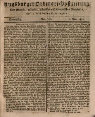 Augsburger Ordinari Postzeitung von Staats-, gelehrten, historisch- u. ökonomischen Neuigkeiten (Augsburger Postzeitung) Donnerstag 1. November 1832