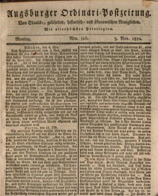 Augsburger Ordinari Postzeitung von Staats-, gelehrten, historisch- u. ökonomischen Neuigkeiten (Augsburger Postzeitung) Montag 5. November 1832