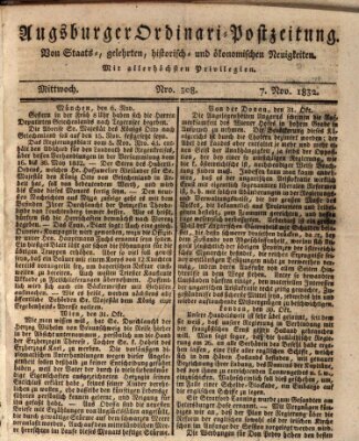 Augsburger Ordinari Postzeitung von Staats-, gelehrten, historisch- u. ökonomischen Neuigkeiten (Augsburger Postzeitung) Mittwoch 7. November 1832