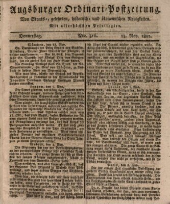 Augsburger Ordinari Postzeitung von Staats-, gelehrten, historisch- u. ökonomischen Neuigkeiten (Augsburger Postzeitung) Donnerstag 15. November 1832