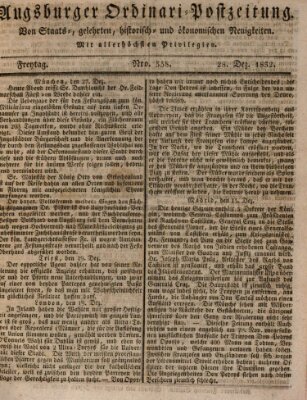 Augsburger Ordinari Postzeitung von Staats-, gelehrten, historisch- u. ökonomischen Neuigkeiten (Augsburger Postzeitung) Freitag 28. Dezember 1832