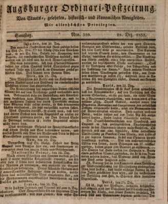 Augsburger Ordinari Postzeitung von Staats-, gelehrten, historisch- u. ökonomischen Neuigkeiten (Augsburger Postzeitung) Samstag 29. Dezember 1832