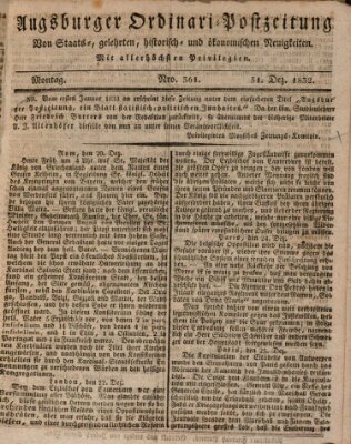 Augsburger Ordinari Postzeitung von Staats-, gelehrten, historisch- u. ökonomischen Neuigkeiten (Augsburger Postzeitung) Montag 31. Dezember 1832