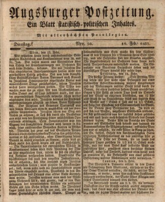 Augsburger Postzeitung Dienstag 19. Februar 1833