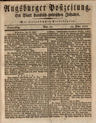 Augsburger Postzeitung Donnerstag 21. Februar 1833