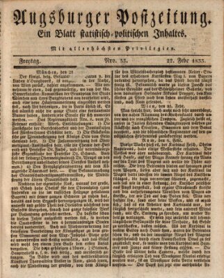 Augsburger Postzeitung Freitag 22. Februar 1833