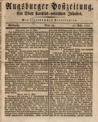 Augsburger Postzeitung Mittwoch 27. Februar 1833