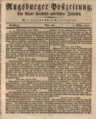 Augsburger Postzeitung Samstag 2. März 1833