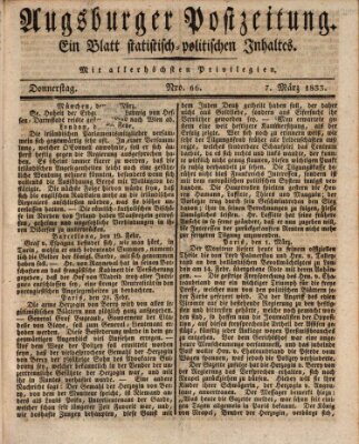 Augsburger Postzeitung Donnerstag 7. März 1833