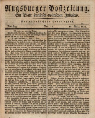 Augsburger Postzeitung Dienstag 19. März 1833