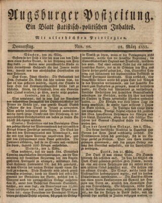 Augsburger Postzeitung Donnerstag 21. März 1833