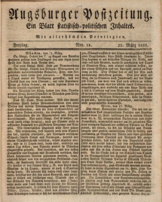 Augsburger Postzeitung Freitag 22. März 1833