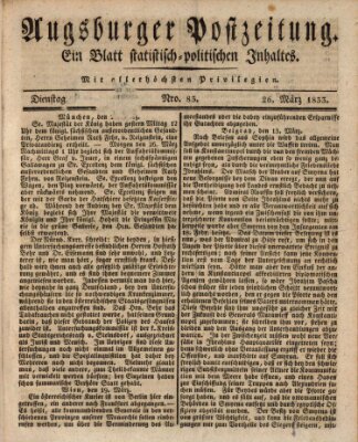 Augsburger Postzeitung Dienstag 26. März 1833