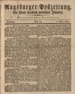 Augsburger Postzeitung Dienstag 9. April 1833