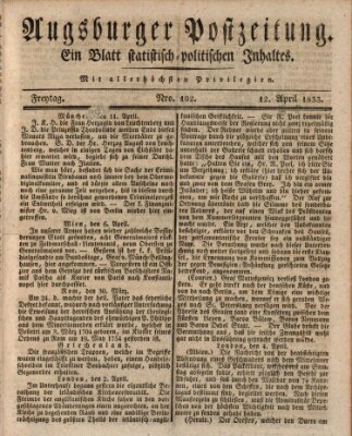 Augsburger Postzeitung Freitag 12. April 1833