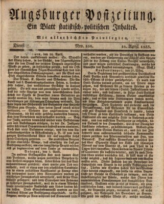 Augsburger Postzeitung Dienstag 16. April 1833