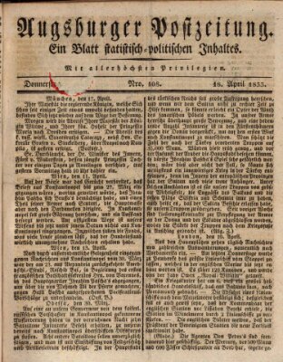 Augsburger Postzeitung Donnerstag 18. April 1833