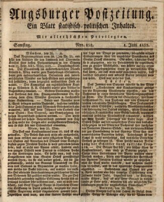 Augsburger Postzeitung Samstag 1. Juni 1833