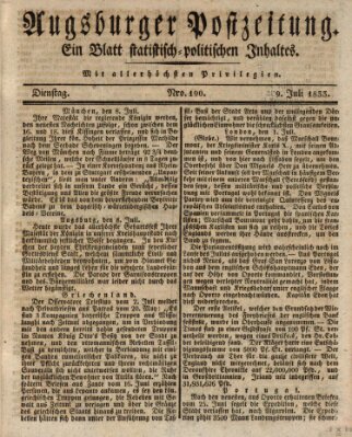 Augsburger Postzeitung Dienstag 9. Juli 1833