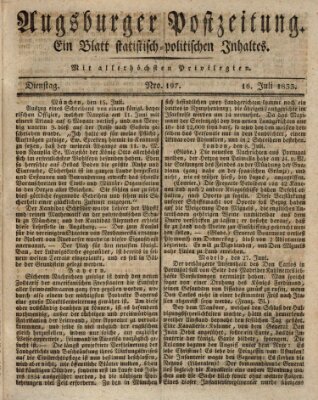 Augsburger Postzeitung Dienstag 16. Juli 1833