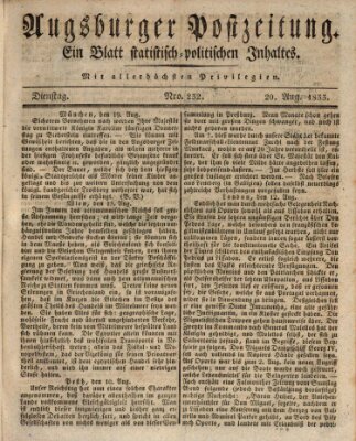 Augsburger Postzeitung Dienstag 20. August 1833