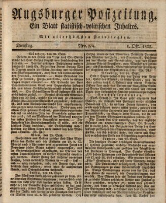 Augsburger Postzeitung Dienstag 1. Oktober 1833