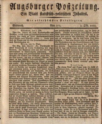 Augsburger Postzeitung Mittwoch 2. Oktober 1833