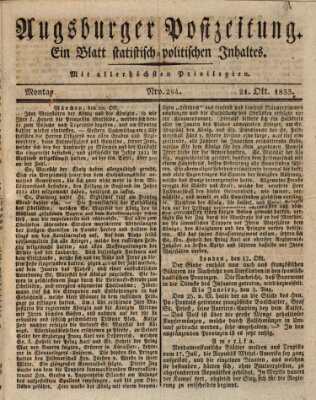 Augsburger Postzeitung Montag 21. Oktober 1833