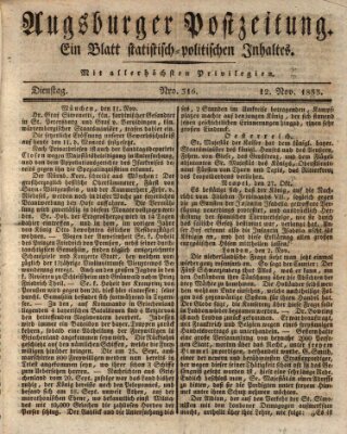 Augsburger Postzeitung Dienstag 12. November 1833